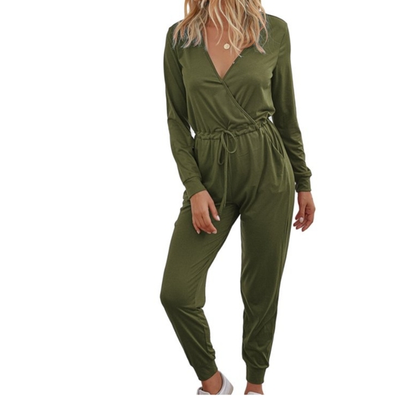 Jumpsuit with Long Sleeve Pants Elastic Drawstring Waist Pockets Women's 2XL - Picture 1 of 16